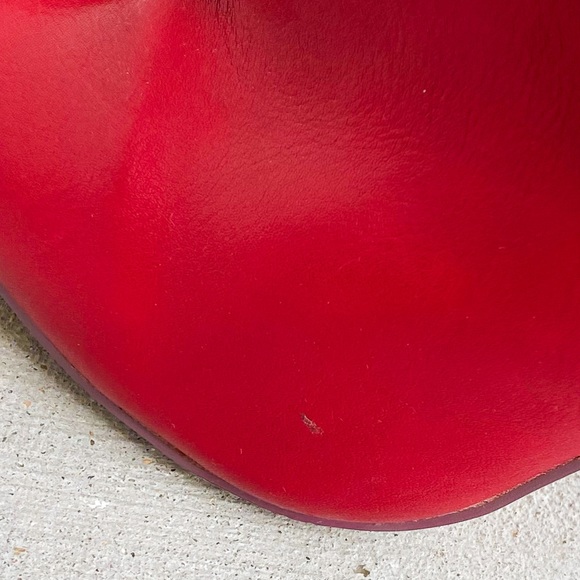 Red Faux Leather Ankle Booties with Grosgrain Buckle Trim - Picture 9 of 9